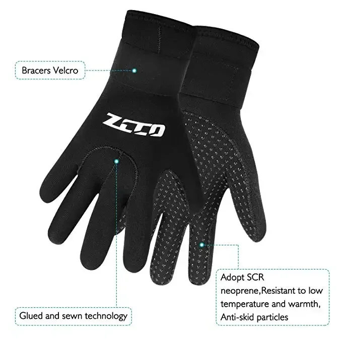 ZCCO Diving Gloves, 3mm/5mm Neoprene Double-Layer Thermal Wetsuit Gloves with Elastic Wrist and Skid Resistance Particles