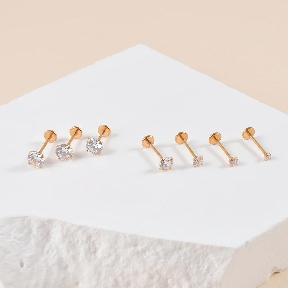 1PC Surgical Steel Insertion Rod Zircon Labret Lip Stud Silver Color Ear Cartilage Tragus Helix Daith Piercing Jewelry 20 G