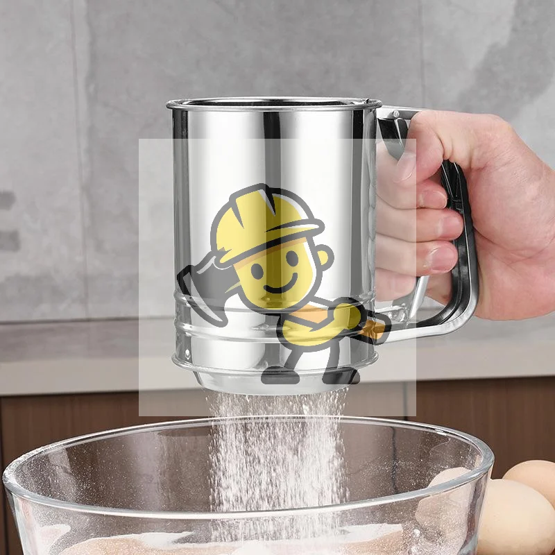 Stainless Steel Flour Sieve Cup Powder Sieve Mesh Kitchen Gadget For Cakes Hand-Screened Sugar Mesh Sieve Baking Sieve Strainer