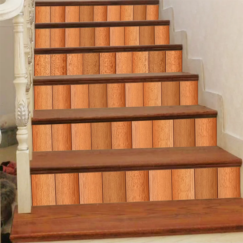 Decorative Self-Adhesive Wood Grain Stairway T1005 Sticker Home Decor Waterproof Staircase Decals Easy to Apply