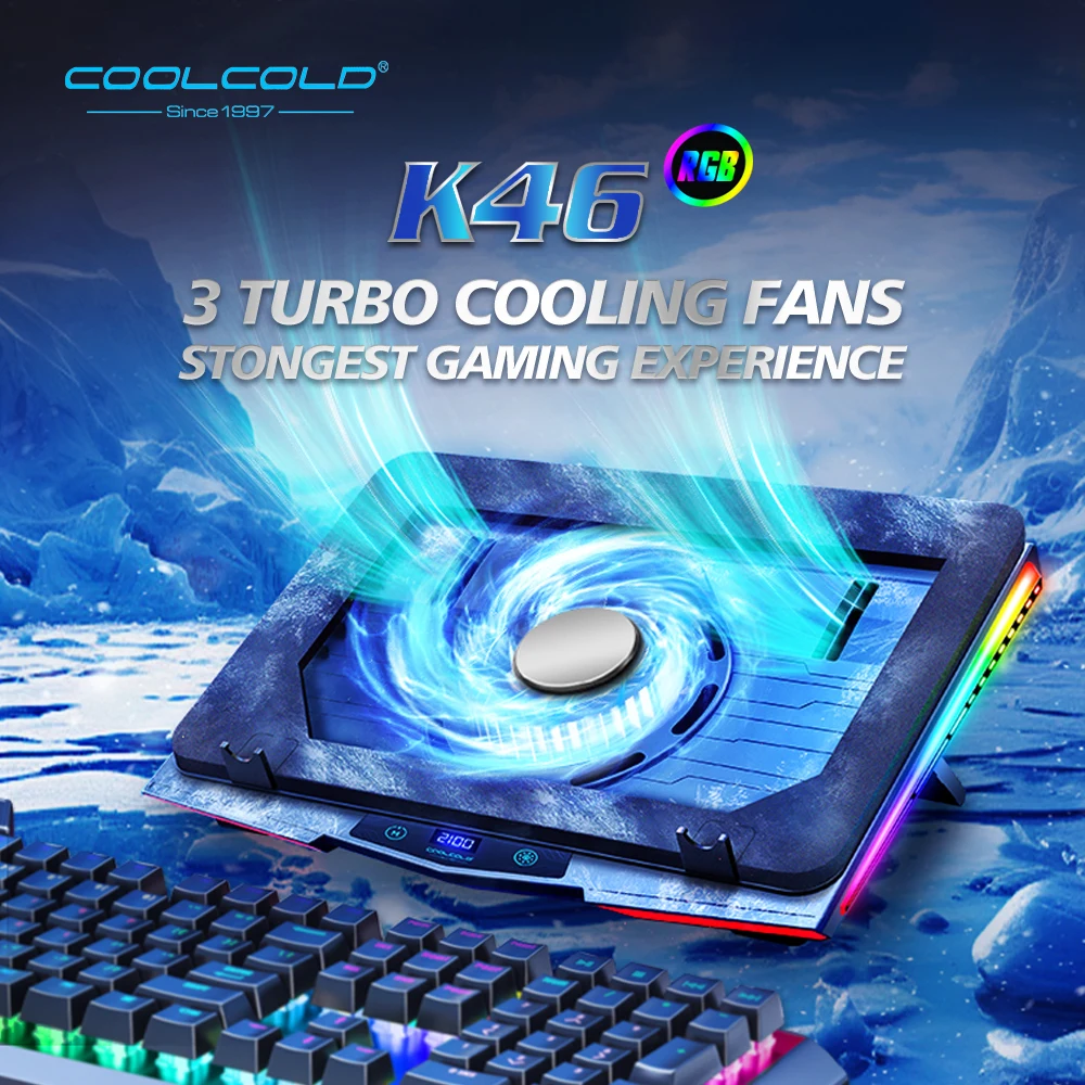 COOLCOLD Air Compression RGB Laptop Cooling Pad - Ultra-Quiet USB Cooler, Fast Heat Dissipation & Adjustable Stand