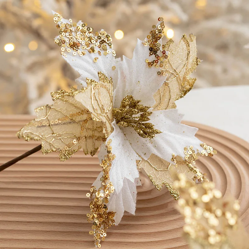 Artificial Flower Christmas Decoration Christmas Tree Ornaments Flower Decor DIY Xmas Wreath Holiday Home Party Decor Bedroom