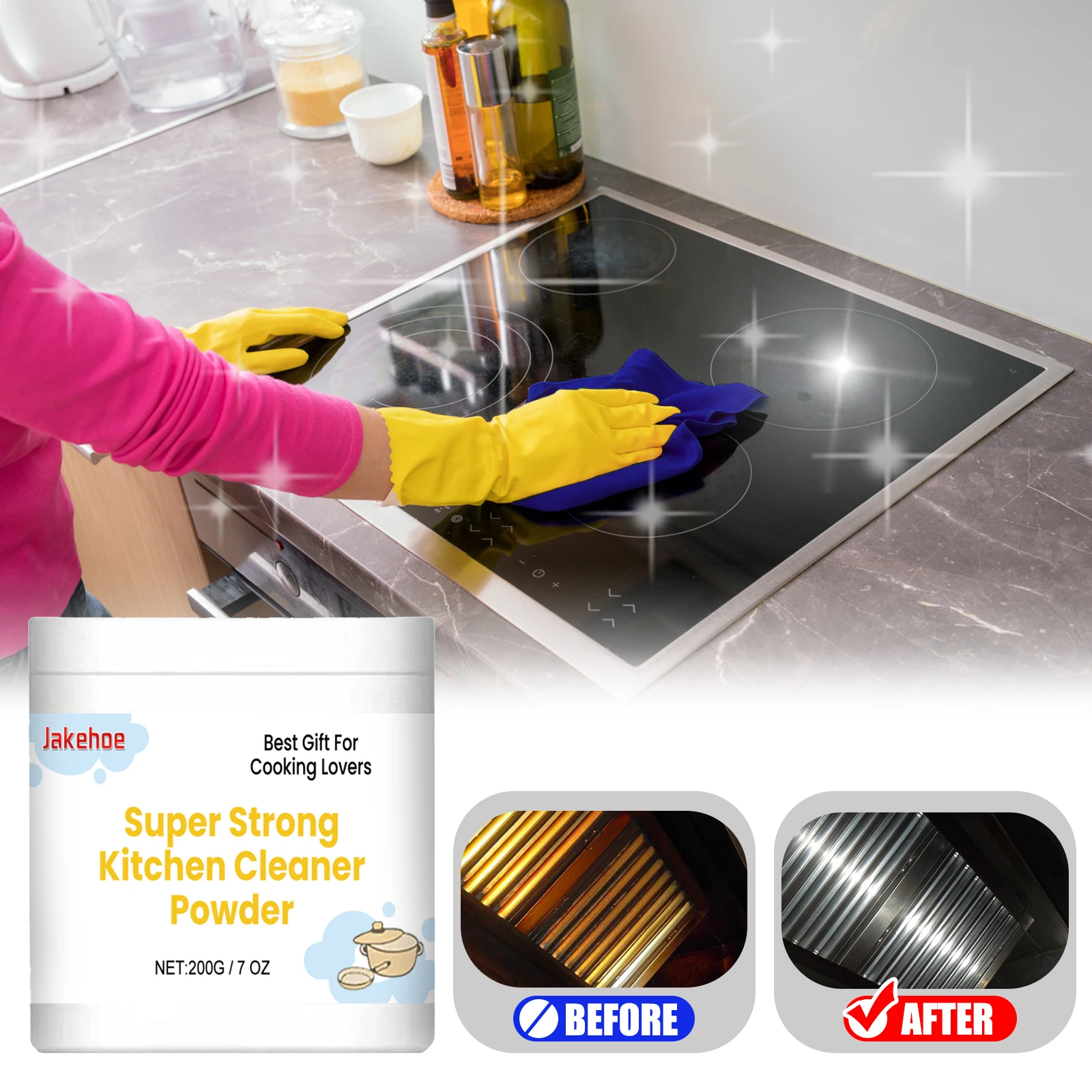 

JAKEHOE Super Strong Kitchen Cleaning Powder Oil Cleaner Stove Stain Degreaser Remover Grease Dirt Multipurpose Clean Powder