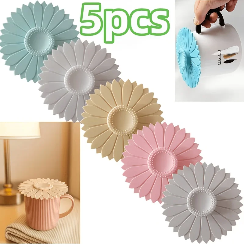5Pcs Silicone Sealing Lid Tea Cup Mug Glass Ceramic Dust-proof Leak-proof Lid Cup Lid Accessory