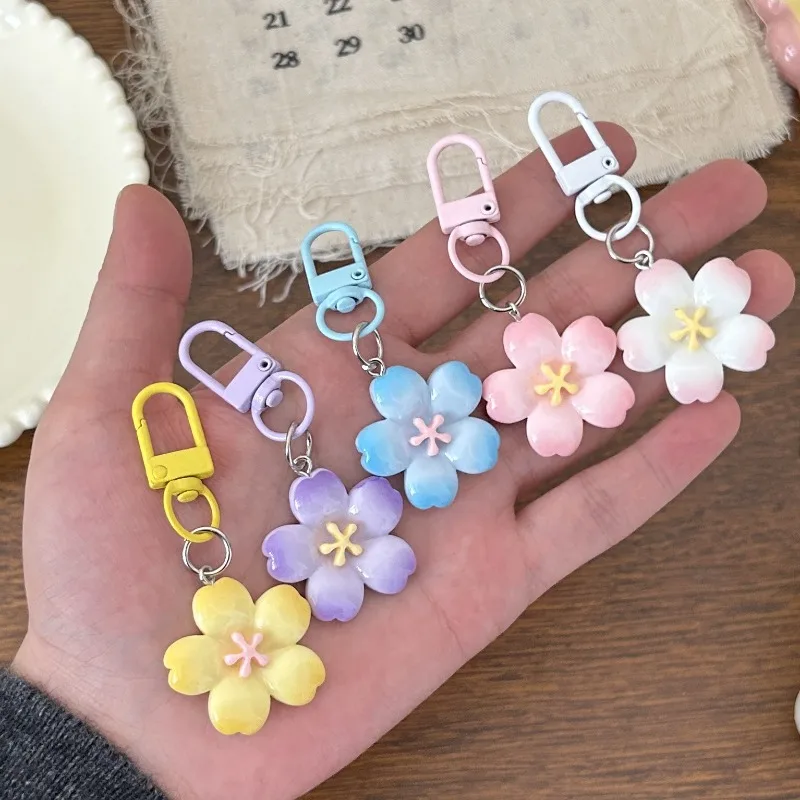 Solid Color Cherry Blossom Keychain for Women Cute Flower Bag Pendant Sweet Girl Student Backpack Charm Girl Gift Accessories
