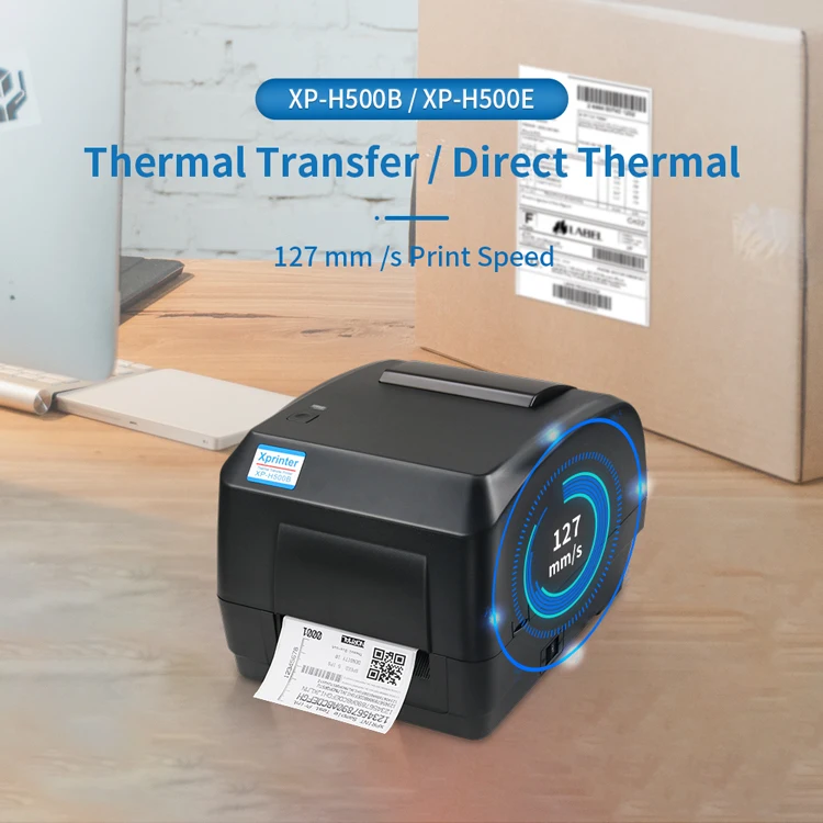 Xprinter XP-H500B/H500E High Performance Thermal Label Printer 4x6 Dual Motor Gear Drive Design Thermal Barcode Ribbon Printer