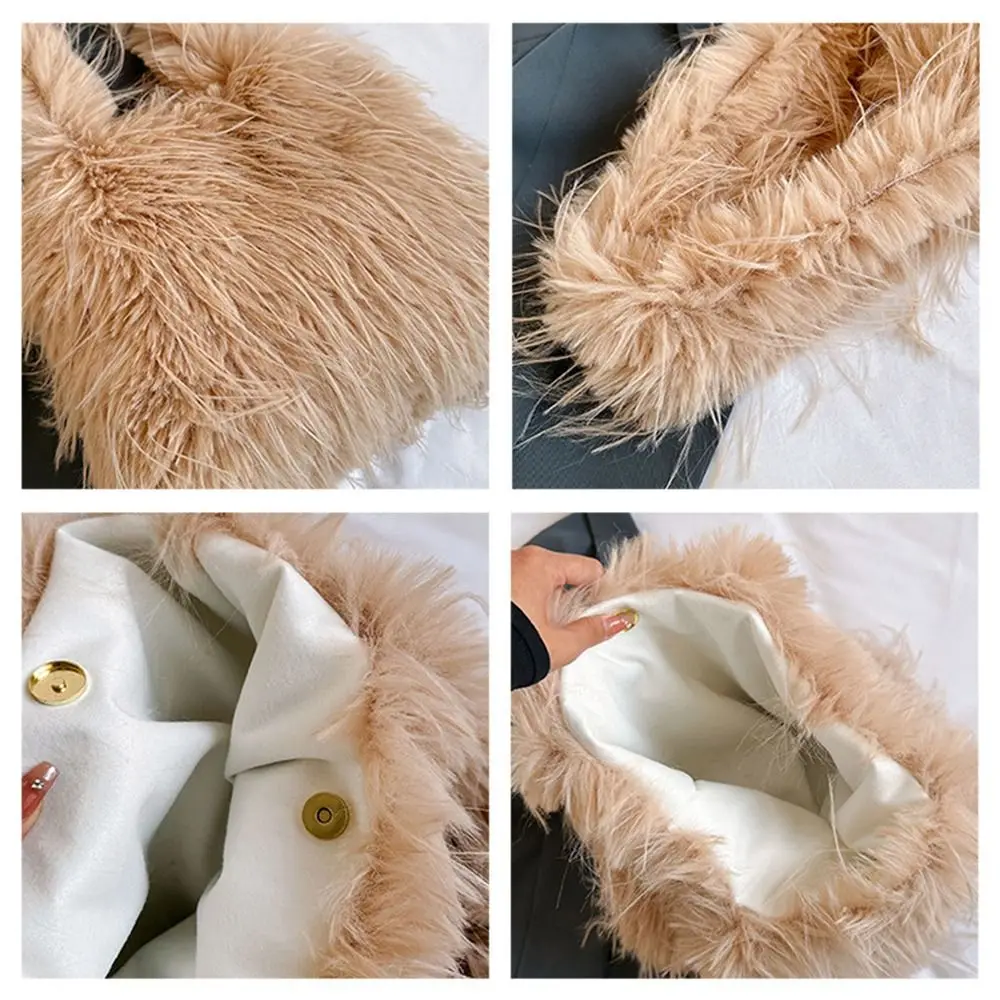 Trendy Long Tassel Shoulder Bag Plush Faux Fur Tote Handbag Large Capacity Furry Underarm Bags for Female