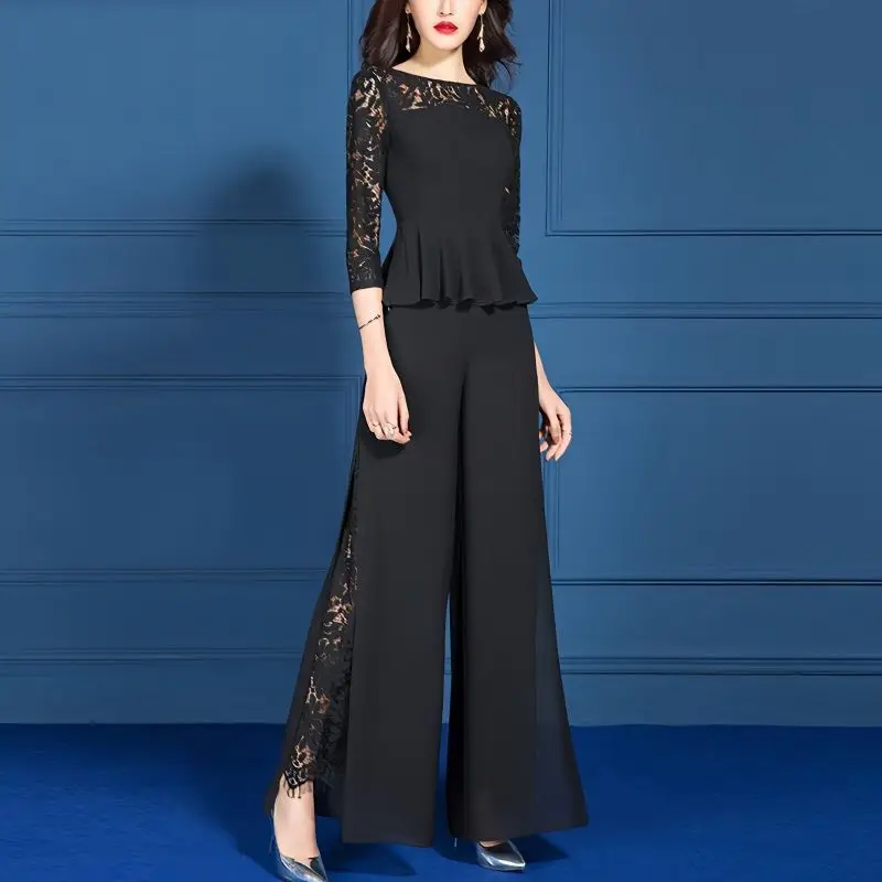 

Lace Women's Pants Two Piece Set Luxury Fashion Clothing 2025 Korea Stylish Wholesale Bulk Comfortable Wide Leg Ladies Trouser