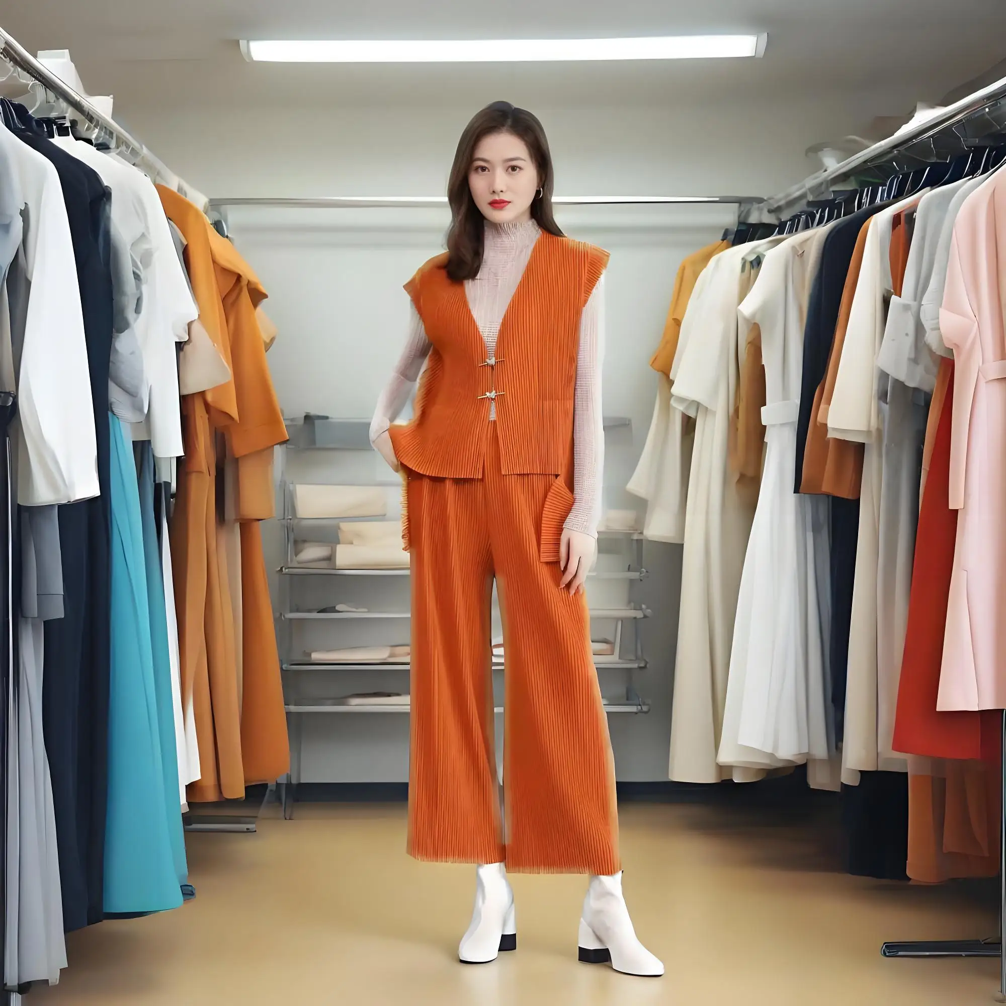 

Miyake Autumn New Solid Color Casual Suit Pleated Long Sleeve Suit Fashion Plisse Loose Elegant Commuter Pleats Wear Women