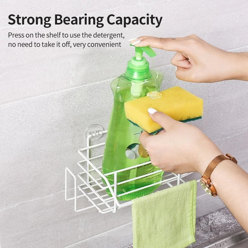 Kitchen Sink Organizer Sponge Holder Drainer Basket Storage Drying Rack Spice Organization Bottle Shelf Rag Hanger