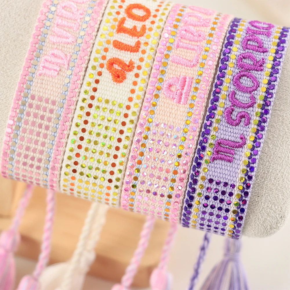 12 Constellation Bracelets with Charms Wrap Woven Bracelet Birthday Gift