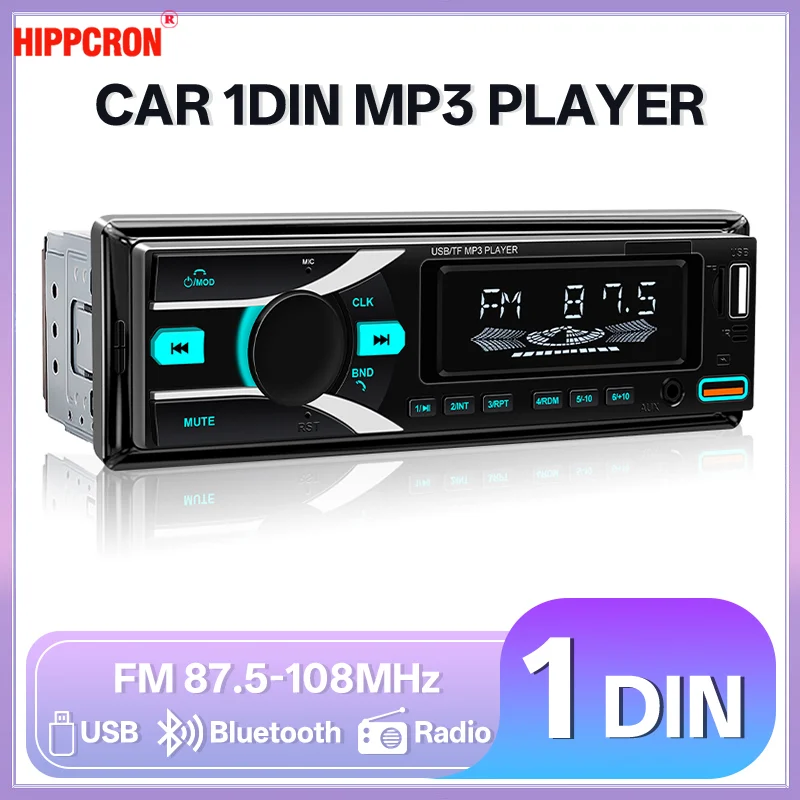Hippcron 1din Autoradio Stereo Bluetooth Digital MP3 Player FM Empfänger USB Telefon Aufladen TF Karte AUX Eingang 12V ISO Strom