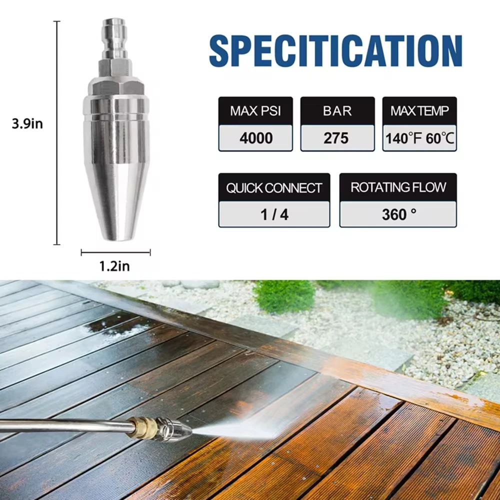 Turbo Nozzle for Pressure Washer Rotating for Hot and Cold Water With 1/4 Quick Connect 7 Nozzle Tips And Holder 4000 PSI