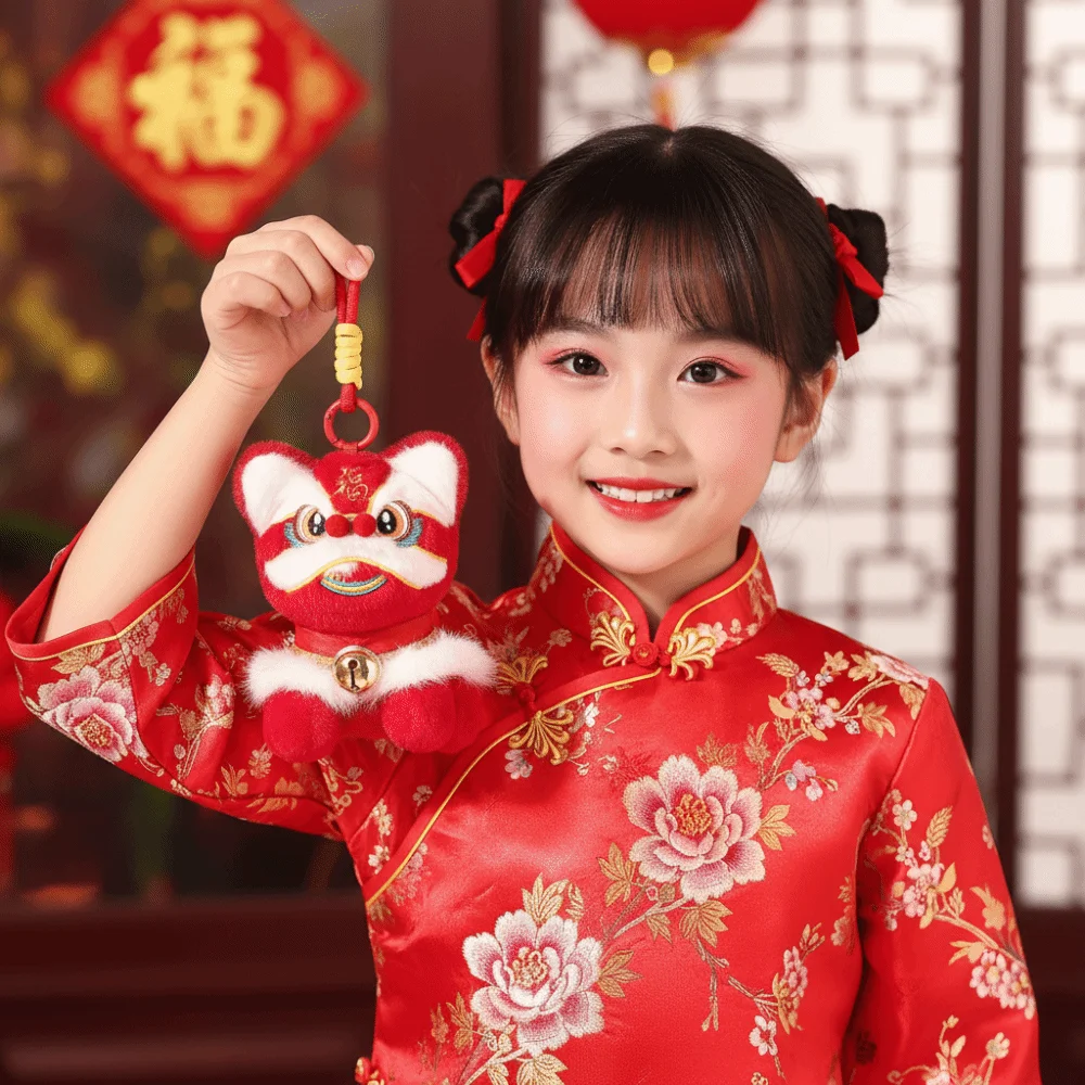 Portachiavi di danza del leone dei cartoni animati, campana del leone risvegliata, ciondolo di danza del leone, bambola giocattolo di peluche, regalo di Capodanno cinese dell'anno del cavallo