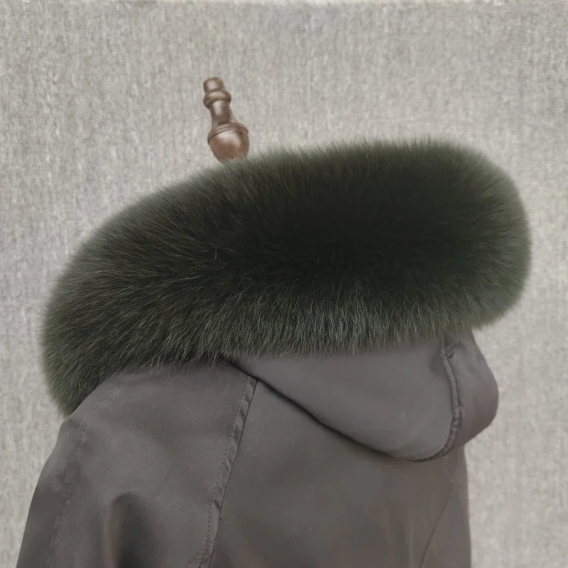 Real Fox Fur Collar Winter Coat Hood Decoration Woman Neck Warmer Fox Fur Scarf Shawls Luxury Collar Scarves Black Fur Collar