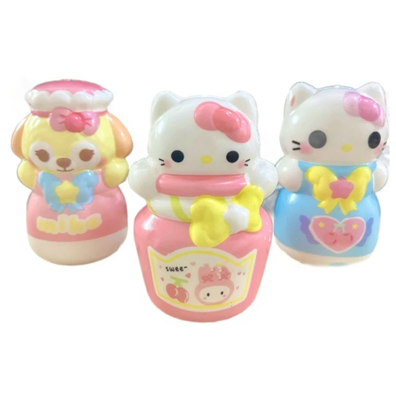 1 Uds Sanrio taza botella PU rebote lento Fidget juguete lindo gatito gato Kuromi juguete de descompresión muñeca para aliviar el estrés adorno de regalo