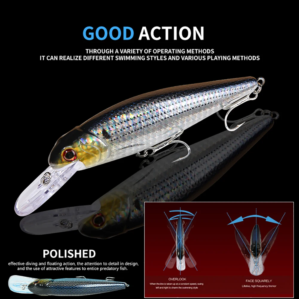 Señuelo Jerkbait Flotante – Wobbler con anzuelos triples para pesca de mar