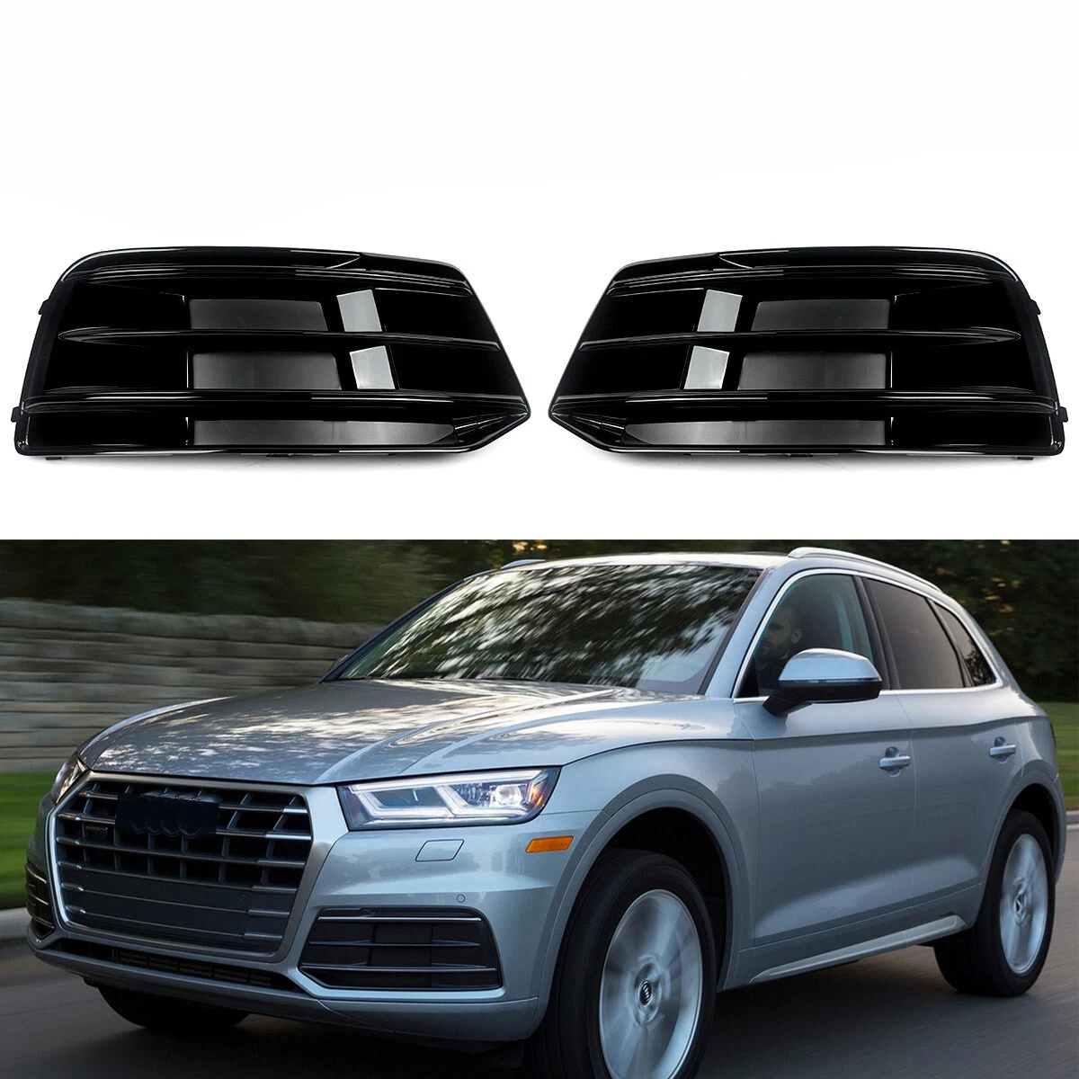 

80A807679D 80A807680D Left Right Side Car Front Fog Light Cover Grille Grill Bezel Fits For Audi Q5 2018 - 2020 ABS Gloss Black
