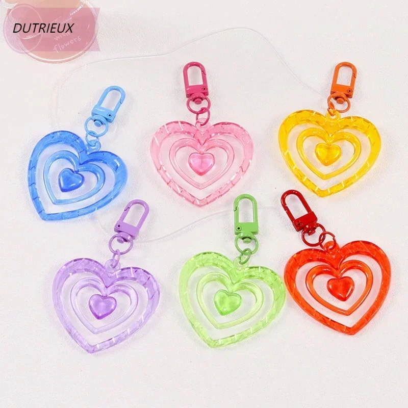 Heart Car Keychain Bag Pendant Style Colorful Hollow Heart Mobile Phone Headphone  Pendant Jewelry Ornaments Key Chain Gift