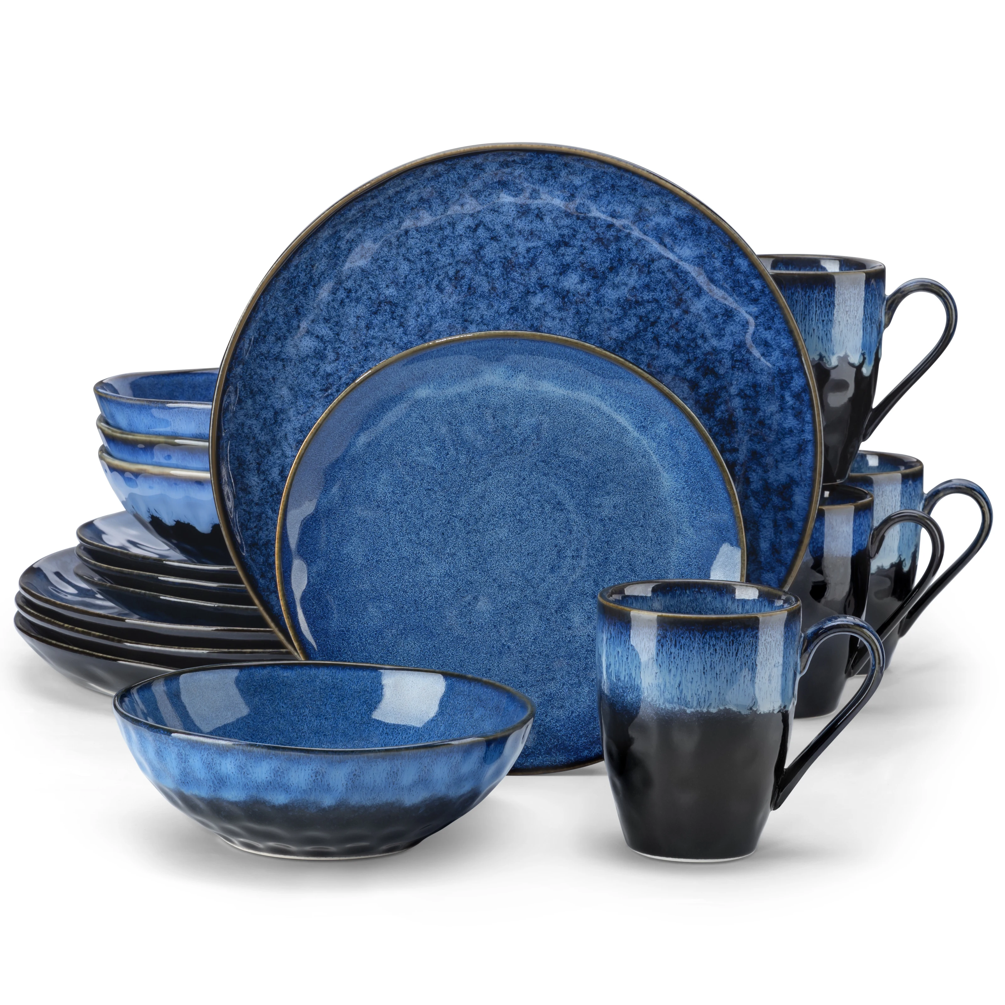 VANCASSO 16/32/48-Piece Starry Blue Dinner Set,Kiln Change Glaze Tableware Dinner Set with Dinner Plate,Dessert Plate,Bowl,Mug