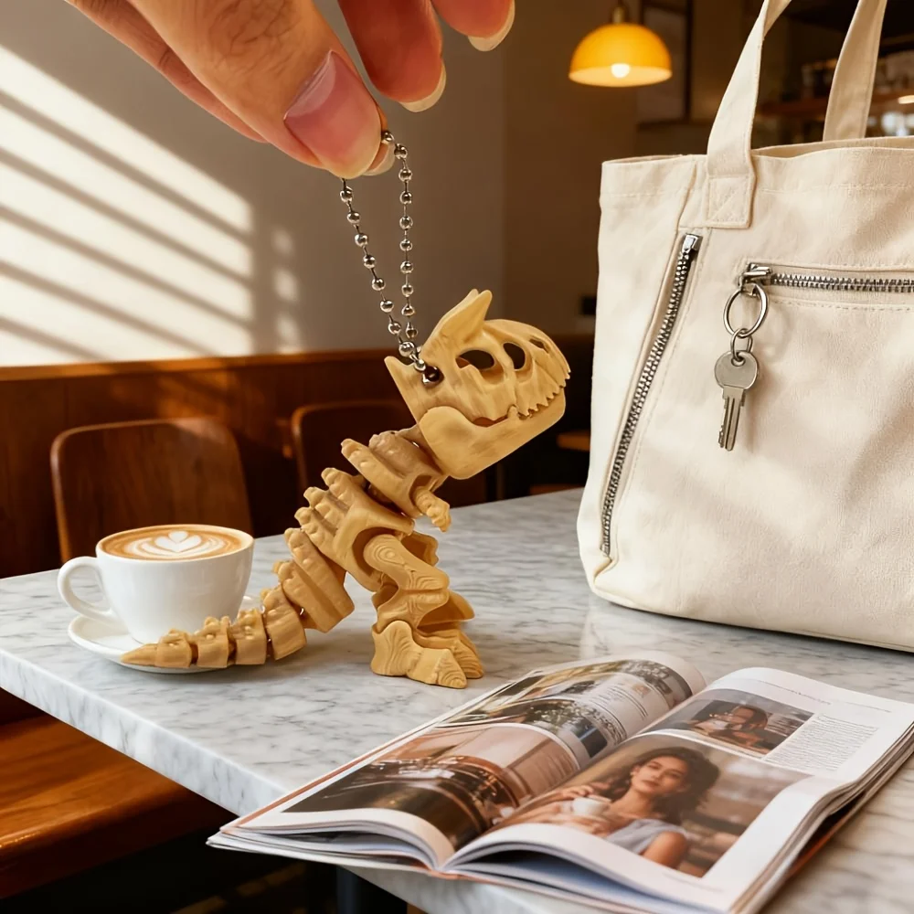 3D Printed Skeleton Cow Dragon Keychain Skeleton Pattern+Horn Sharpness, Hardcore Personality