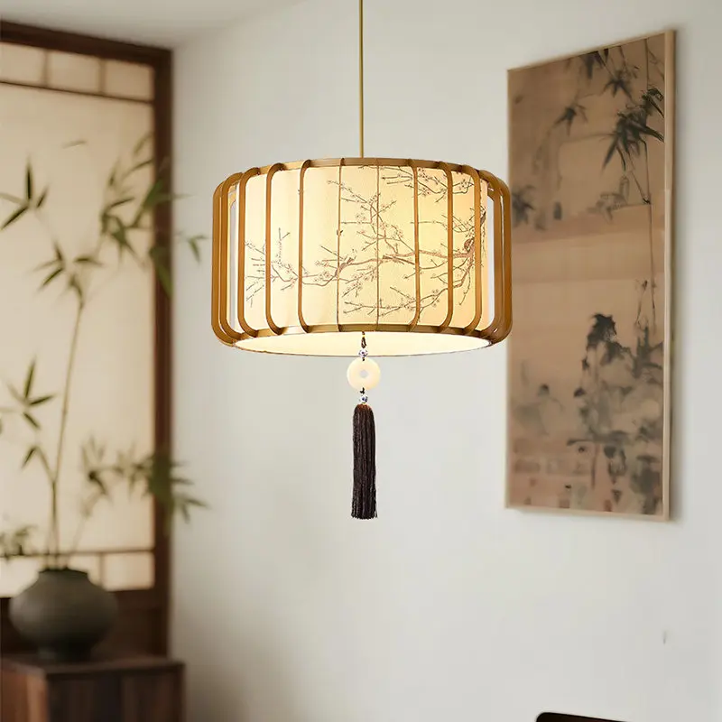 Chinese Vintage Aesthetics Fabric Lantern Pendant Light Antique Single Head Atmoshere Chandelier Restaurant Kitchen Hanging Lamp