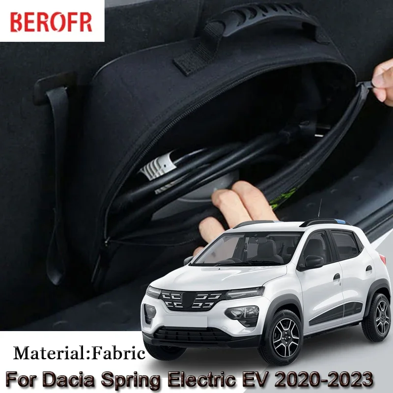 EV Car Charging Cable Storage Carry Bag For Dacia Spring Electric EV 2020-2023 Charger Plugs Sockets Waterproof Fire Retardant