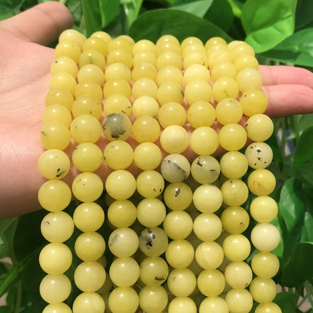 Natural Yellow Opal Jades Stone Beads Round Loose Spacer Beads For Jewelry Making Diy Earing Bracelet Accessories 15\'\' 6/8/10MM