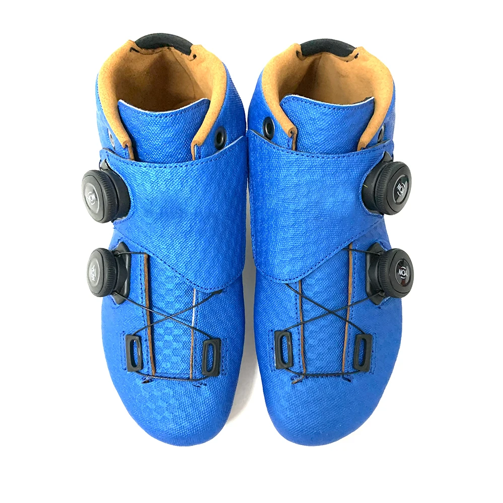 

Hand-made Double buckle self-locking blue color skate shoes boot