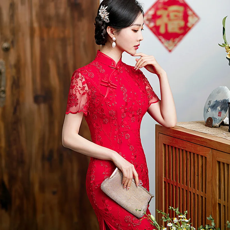 Cheongsam Dress Wedding Modified Version Photo Republic of China Style Lady Lace Engagement Good Quality