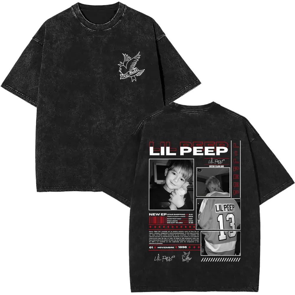 Rapper Lil Peep Angels Protect Me Vintage Washed T Shirts Skull Graphic T-shirts Men's Women Fashion Hip Hop Oversized T-shirt