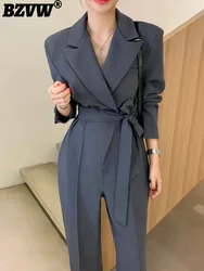 BZVW Office Lady Fashion Temperament Blazer Set For Women Notched Collar Bandage Designer Suit Sets Female 2024 New Tide 25X0671