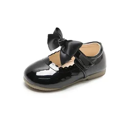 Toddlers Girls Shoes Children's Flats PU Patent Leather Kids Dress Shoes Soft Cute Princess Sweet With Butterfly-knot Bowtie New