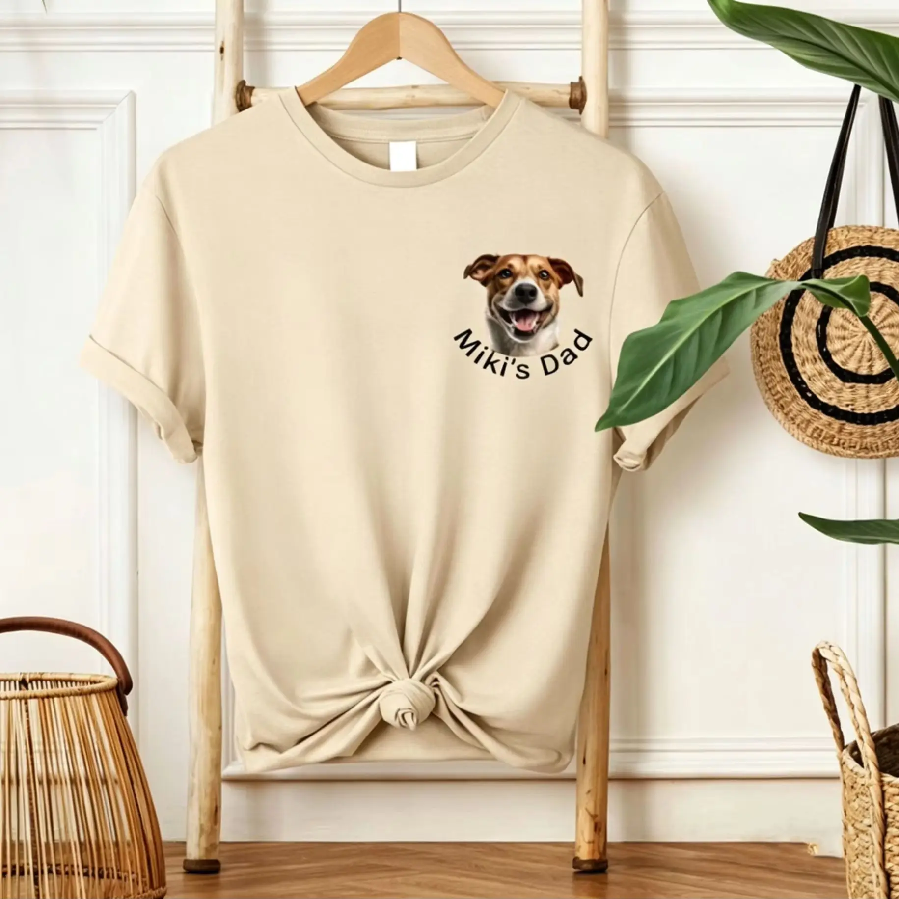 Custom Pet Photo T Shirt With Dog Name Personalized Dog Dad Tee For Men Funny Pet Face Gift Casual