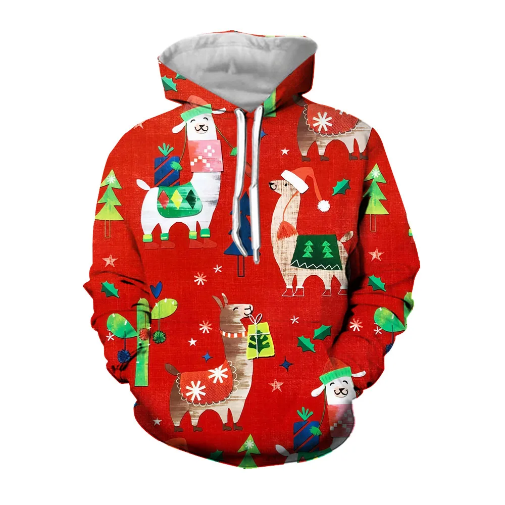 Jumeast 3D Christmas Santa Printed Men Hoodies Casual Oversized Animal Alpaca Graphic Hoodie Streetwear Tops Trending Clothing