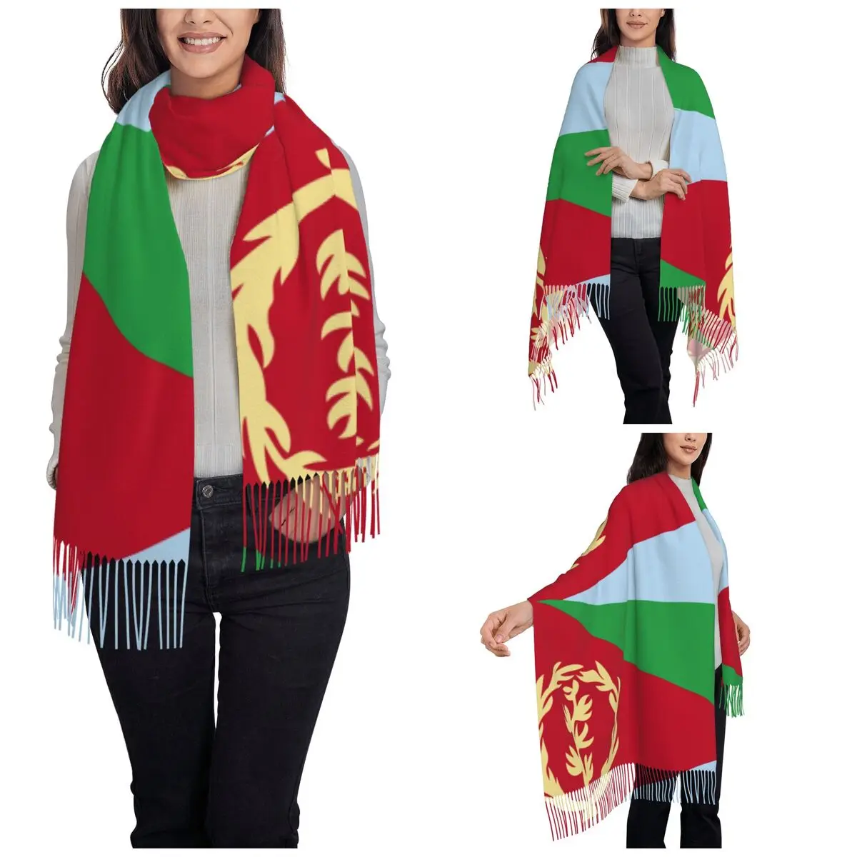 Eritrea Flag Proud Eritrean Shawls Wraps for Womens Warm Large Long Scarf Pashmina Tassel Scarves