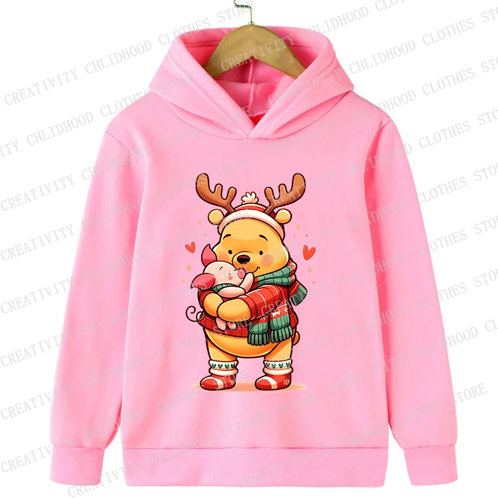 Disney Christmas Hoodies Children Mickey Mouse Winnie Kids Pullover Cartoons Casual Clothes Girl Boy Cartoons Tops Sweatshirts