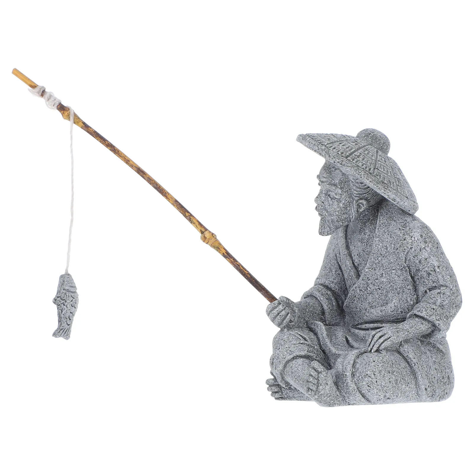 

Simulated Fishing Old Man Decoration Figurine Miniature Model Garden Statue Bonsai Ornaments Aquarium Decor Sandstone