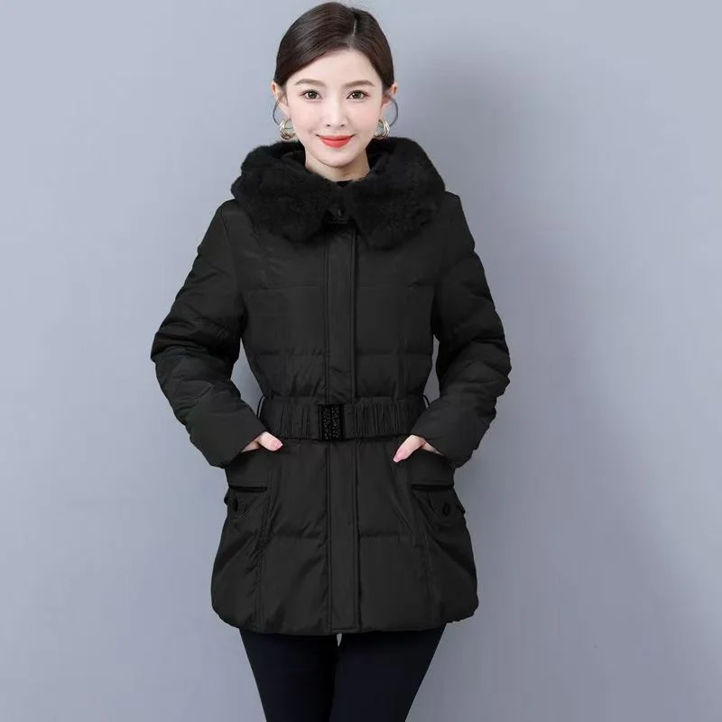 Removable Rex Rabbit Fur Collar 2024 Middle-aged And Elderly Mothers Down Coat Women Western Plus Size Winter Cotton-padded Coat