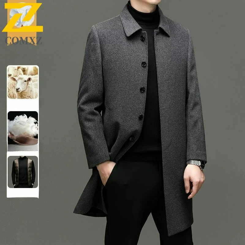 

COMXZ 2025 Winter Luxury Jacket Mens Fashion Thickened Detachable Lined Down Jacket Man Trench Korean Street Warm Long Wool Coat
