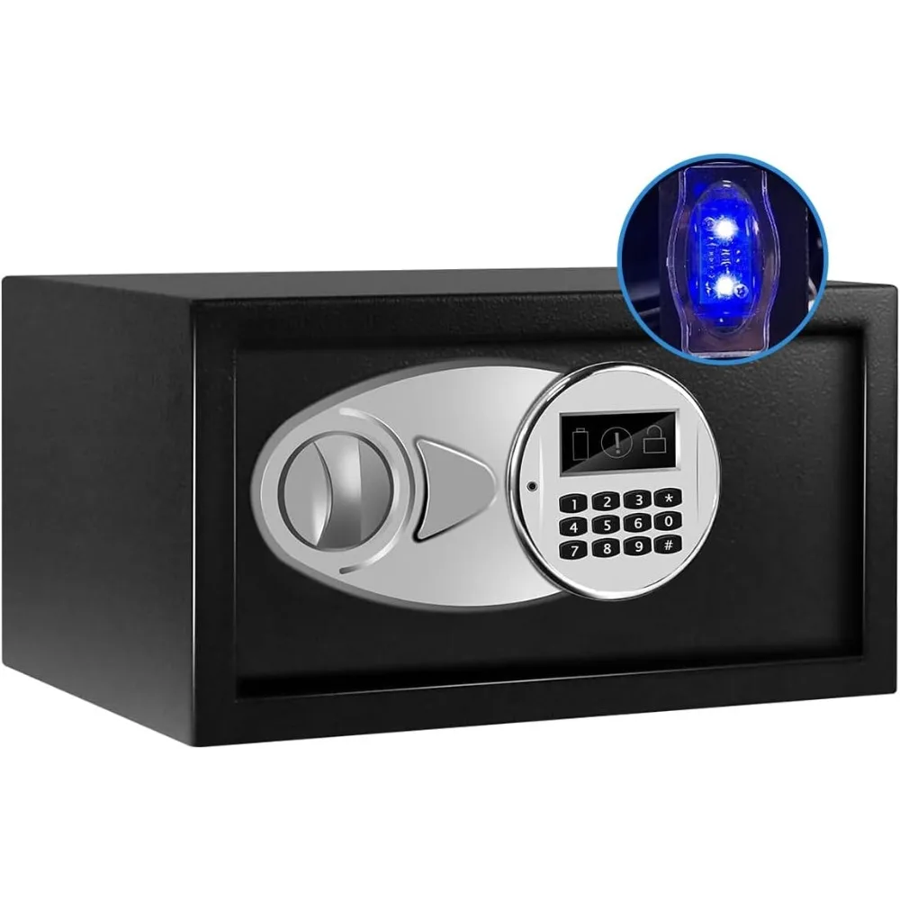 Safe Box with Sensor Light, with Key & Digital Lock for Home and Company.Wall or Cabinet Fixed Design, 0.4 Cubic Feet