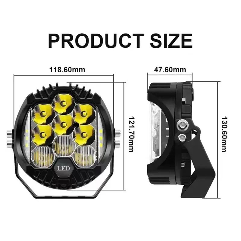 LED Three-sided Luminous Headlights Gold Light Off-road Vehicle Harley Modified Lights Car Working Lights