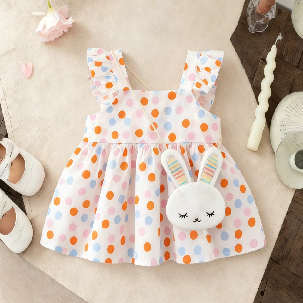 

Летние платья для девочек: хлопковое платье в горошек с мультяшным принтом, милое пляжное платье для малышек, одежда для девочек