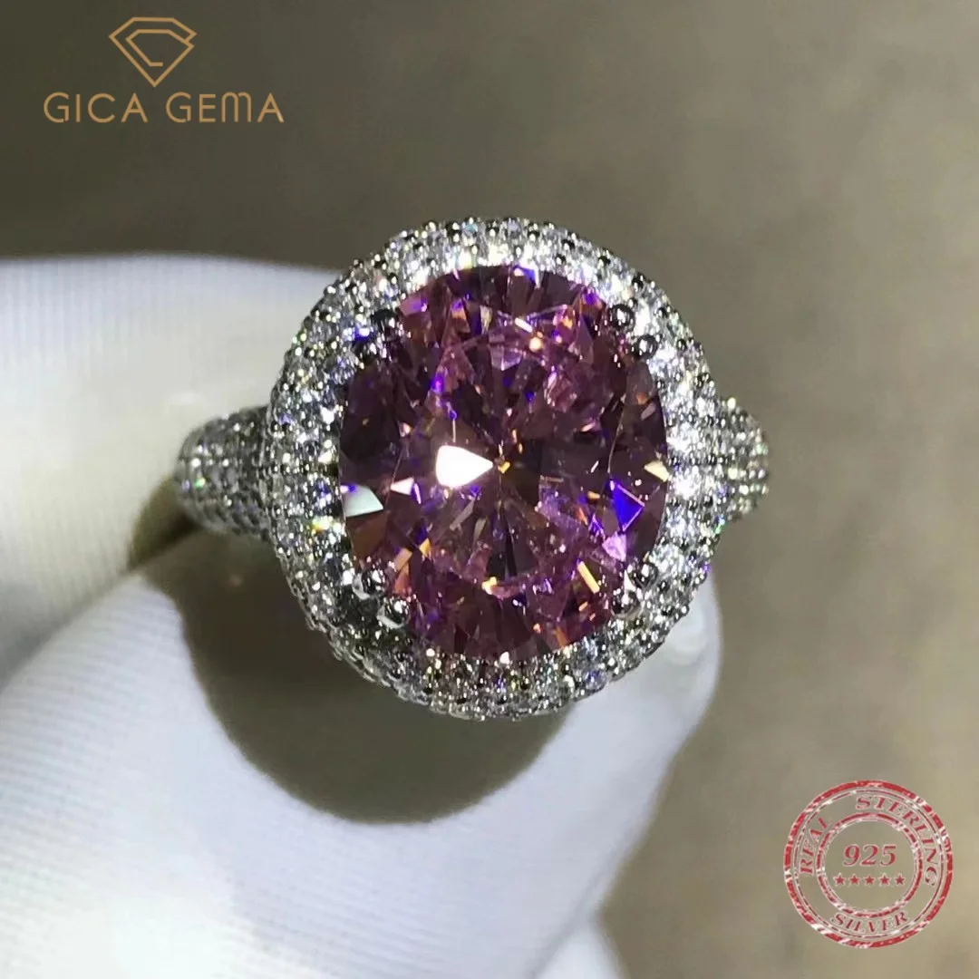 

Gica Gema Real 925 Sterling Silver 3EX 5CT VVS Pink Citrine Synthetic Diamond Wedding Engagement Ring For Women Jewelry Gifts