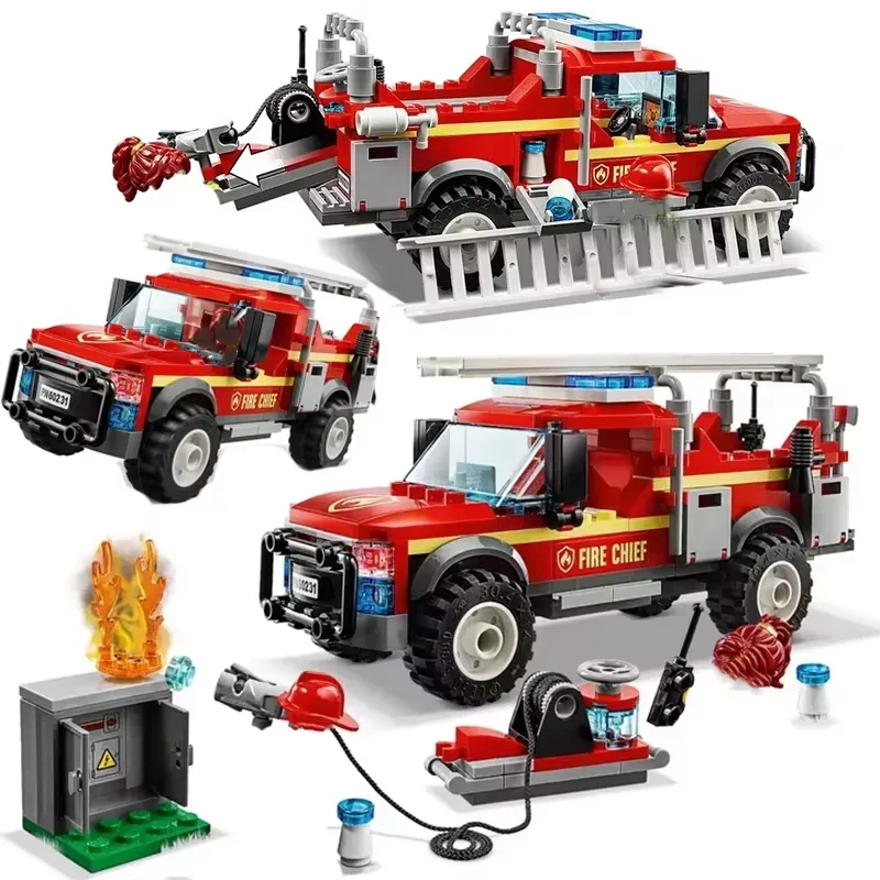 

Compatible Brands Brick Sets City Series Building Blocks Fire Chief Response Truck Fire Brigade Car MOC Toys for Kids Gift