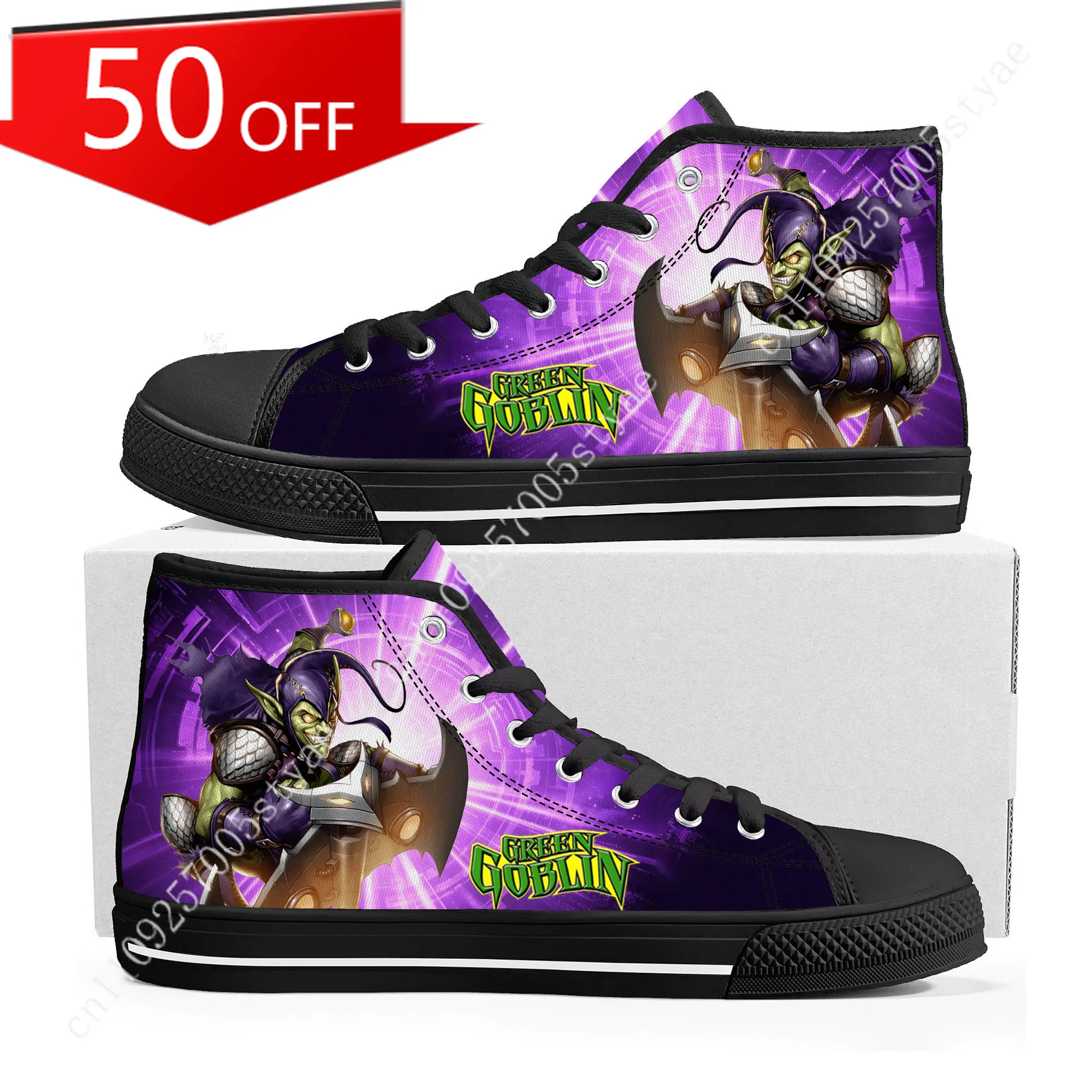 

Кроссовки Marvel Green Goblin High Top высокого качества, мужские и женские, из канваса, модные повседневные кроссовки в стиле Ганы, обувь на заказ