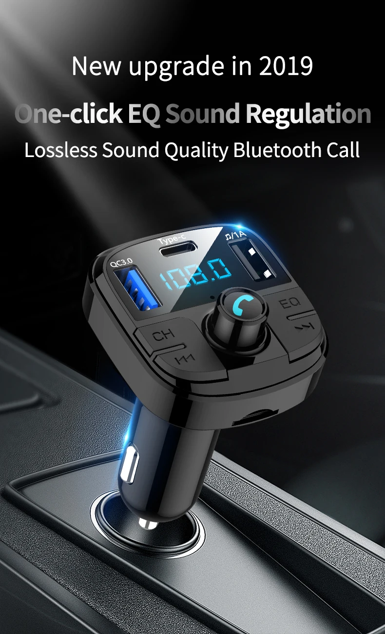 

Quick Charge 3.0 FM Transmitter Car Bluetooth 5.0 FM Radio Modulator Car Kit TYPE-C Dual USB Car Charger Handsfree MP3 Player