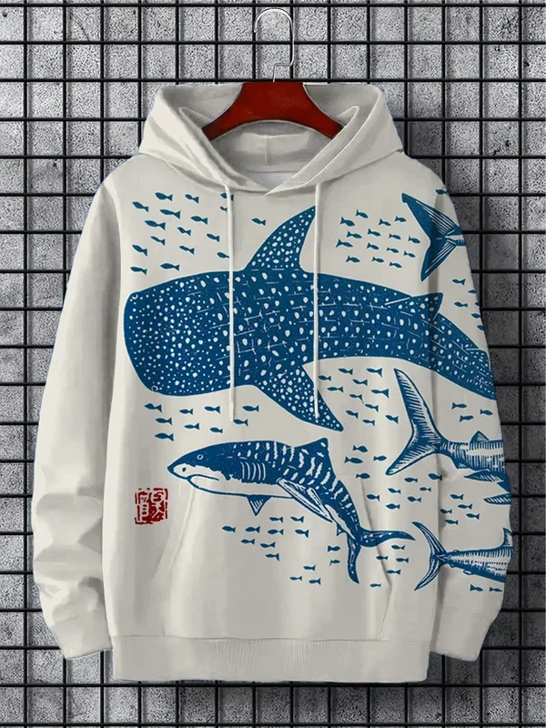 Lustiger japanischer Harajuku-Mode-Hoodie für Männer, lässiger Y2K-Hoodie, Herren-Hoodie mit Wal-Muster für Herbst und Winter, Sport-Hoodie. – Detail 4