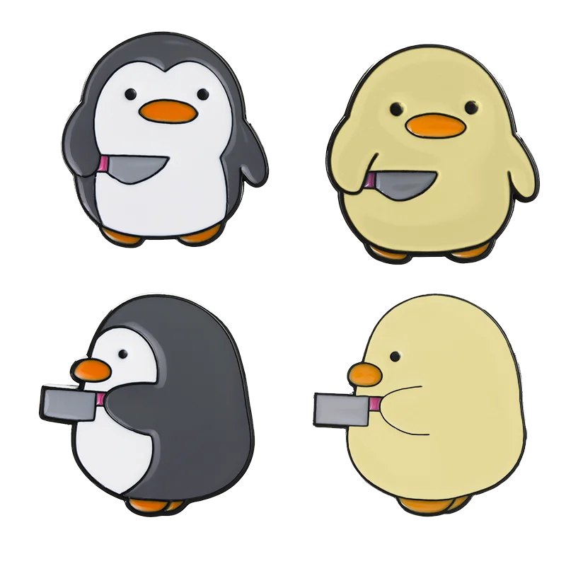 Cartoon Penguin Enamel Pin Badge Chick Knife Animal Cute Brooch Biżuteria Kobiety Plecak z klapą Prezent Hurtownia — zdjęcie 2