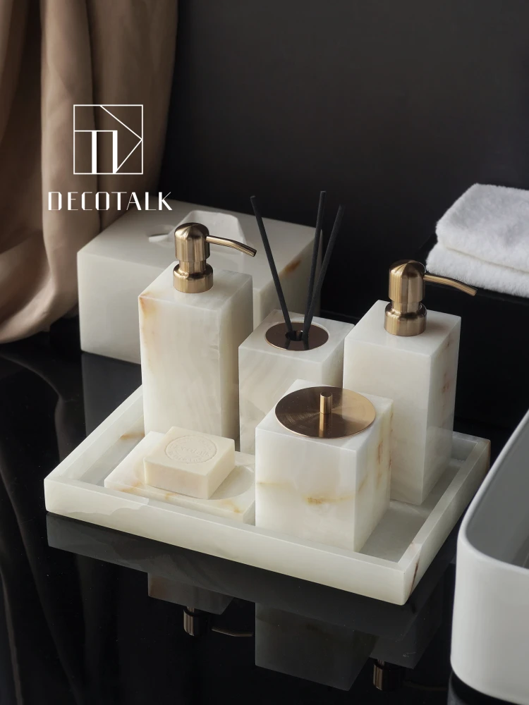 

Набор для ванной DecoTalk из белого нефритового мрамора: роскошный поднос для ароматерапии, коробка для салфеток, аксессуары для ванной комнаты